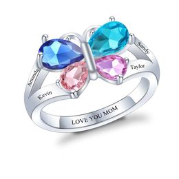 Personalised Mothers with Simulated Birthstones Mom Engraved Name Women Promise Rings Her Custom Family Ring for Wife