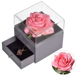 Decorative Objects Figurines Eternal Rose Jewellery Box Retaining Flower Ring Storage With Necklace Forever Love Girls Birthday Gift H240521 H52O