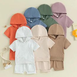 Clothing Sets Born Baby Girl Boy Shorts Summer Clothes Short Sleeve Hooded Slit T-shirt With Solid Color 2-piece Outfit