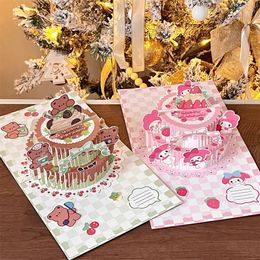 DIY Cartoon 3D Birthday Cake Greeting Card Foldable Blessing Letter Free Cutting Envelope Material Pack 240522