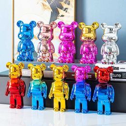 Action Toy Figures Creative Nordic Cartoon Electroplating Ceramic Violent Bear Piggy Bank Ornaments Modern Minimalist TV Cabinet Porch Desktop Gift H240522