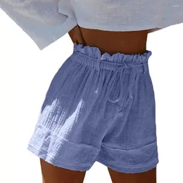 Women's Shorts High Waist Women Ruffle Wide Leg Cotton Linen Drawstring Pleated Thin Casual Mini Summer 2024