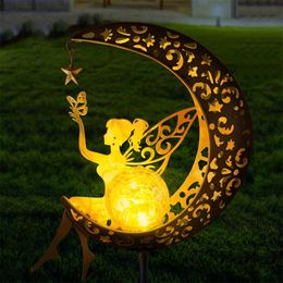 Solar Moon Fairy Lamp Outdoor Garden Iron Flower Fairy Ground Insertion Lamp Lawn Courtyard Decorative Light 240521