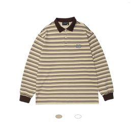 Women's Polos Hong Kong Style Trend Unisex Men's And T-shirt Striped Japanese Couple Loose Lapel Polo Long Sleeve Y2K