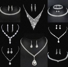 Valuable Lab Diamond Jewelry set Sterling Silver Wedding Necklace Earrings For Women Bridal Engagement Jewelry Gift B0gQ#