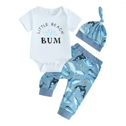 Clothing Sets Summer Infant Baby Boys Outfit White Short Sleeve Romper Cartoon Print Pants Hat Clothes