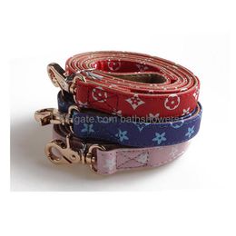 Dog Collars & Leashes Luxury Designer Collar Pattern Pu Leather Pets Adjustable Brand Cat Outdoor Personality Pet Accessories Drop Del Dhbo4