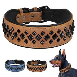 Dog Collars Leashes Leather Stud Rivet Collar Padded PU Dogs Pet Adjustable for Small Medium Pug Pitbull Red H240522