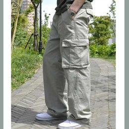 Men's Pants Mens Plus oversized cargo pants pure cotton straight size ultra wide track clothing wide leg tactical small bag handcart spring/summer 2023 5XL 6XL Y240522