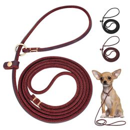 Dog Collars Leashes 4ft/5ft Leather Leash P Chian Collar Traction Lead Rope For Chihuahua Bulldog Small Dogs Slip Pet Supplies H240522