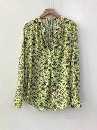 Women's Blouses 2024 Spring And Summer Blouse Women Yellow Floral V-neck Long-sleeved Shirt Dress Single-breasted Skirt