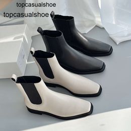 Toteme ins designer heels with short low boots for women and flat bottoms square head thin boots with elastic straps bare boots for women with Martin boots