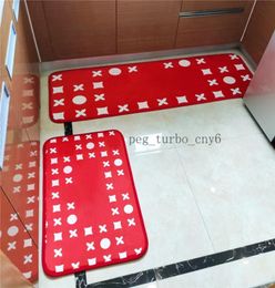 Two Pieces Set Red Bath Mats Letter Floral Designer Balcony Cushion Soft Durable Non Slip Kitchen Carpets7527984