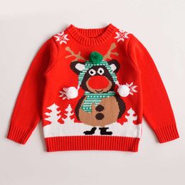 Julbarn s tröja långärmad tecknad xmas halsduk hjort baby jacquard varm rund nacke pullover stickkläder barn kläder l