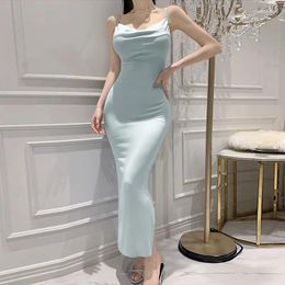 Casual Dresses Korejepo Korean Style Slim Sexy Swing Neck Long Fishtail Slip Dress Women 2024 French Elegant Temperament Chic Clothes