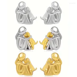 Dangle Earrings 2024 Gold Silver Color Little Girl And Dog Hugging Stud Fashion Design Stainless Steel Earring Party Jewelry Gifts