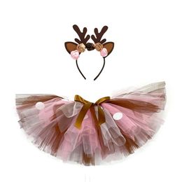 Skirts Baby Girls Deer Tutu Skirts Outfit for Kids Christmas Reindeer Costume Toddler Children Birthday Party Tutus Dance Cloth 0-12Y Y240522