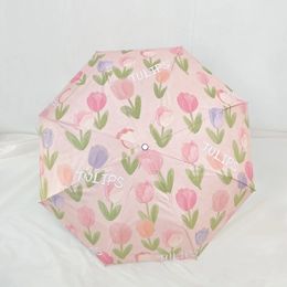 Ins Tulip Printing Umbrella Floral Design Flower Three-folding 5 Folding Umbrella For Rain Sun Girls Pocket Umbrella 240522
