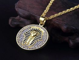 Pendant Necklaces Trendy Round Statement Egyptian Pharaoh Pattern Women Men Punk Gold Long Chain Necklace Hip Hop Jewelry1487879