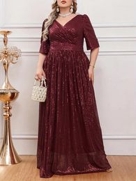 Party Dresses Plus Size Short-Sleeved Loose Beaded Waist Burgundy Maxi Wedding Banquet Women's Big Evening Dress 5xl 6xl