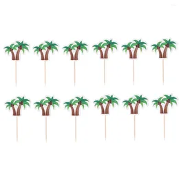 Decorative Flowers 12pcs Top Hats For Kids Para Decors Coconut Tree Cake Topper Creative Beautiful Fruit Dessert Decor Insert Birthday