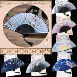 Decorative Figurines Vintage Silk Folding Fan Chinese Japanese Pattern Art Crafts Gift Dance Hand Bamboo Room Decor Wood Fans DIY Home