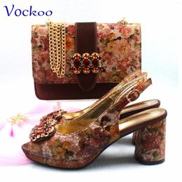 Dress Shoes 2024 Italian Matching And Bag Set In Coffee Colour High Quality Design Special Comfortable Heels For Wedding