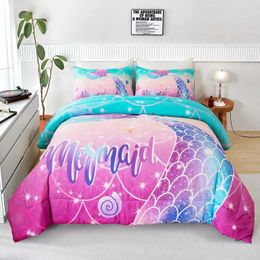 Bedding sets Pink Mermaid Set Comforter Twin for Kids Glow in The Dark Sets with Decor 3 Pieces Girls Bed H240521 AXYD