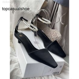 Toteme designer shoes Strap Pumps Ankle Black Shoes Pearl Women Satin Italy 3.5cm High Heel European Size 35-40 Original Box Real Photos SHVX