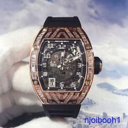 Highend RM Wrist Watch Rm010 Series Rose Gold Back Set t Diamond Date Display Fully Hollow Out Automatic Mechanical Tourbillon Movement Timepiece Chronograph