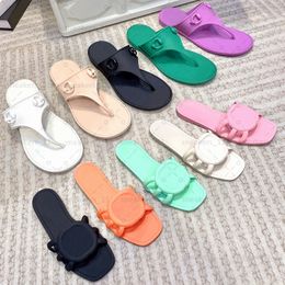 Designer Slides Women Rubber Thong Sandals Interlocking Slides Beach Flip Flops Summer Casual Shoes Outdoors Slipper Lilac White Green Brown Black rubber size 35-41