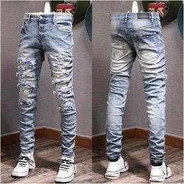 Mens Slim Fit Distressed Biker Jeans - Vintage Washed Denim Motorcycle Jeansj8mu