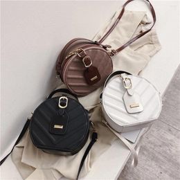 Shoulder Bags Portable Round Women Solid PU Leather Messenger Metal Pin Buckle Satchel Bag Ladies Crossbody Handbags
