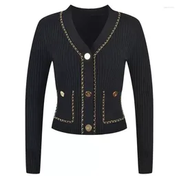 Women's Knits Autumn And Winter Classic Metal Buckle Everything Matching Sexy Slim V-neck Knitted Cardigan Thin Coat