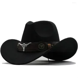 Ball Caps Wome Men Black Wool Chapeu Western Cowboy Hat Gentleman Jazz Sombrero Hombre Cap Dad Cowgirl Hats Size 56-58cm