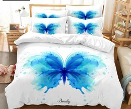 Bedding sets Blue Butterfly Duvet Cover Set King Queen Twin Size Double Bed Single 3D Sets Pink Quilt with 2 cases H240521 N2R7