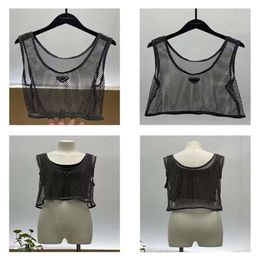 Black Mesh Tank Top Tees Full Diamond Vest With Black Linning Halter Shiny Crystal Hot Halter Vest Sexy Women's Tees T Shirts FZ2405222