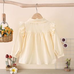Girls' Shirt Exquisite Small Flower Embroidery Solid Color Lace Decoration Academy Style Polo Collar Long Sleeve Versatile Top
