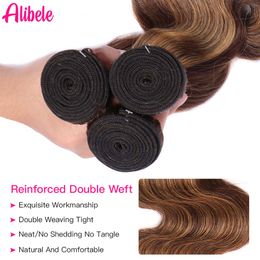 Alibele P4/27 Honey Brown Body Wave Human Hair Bundles Brazilian Highlight Body Weave Bundle Deals Ombre Remy Hair Extensions