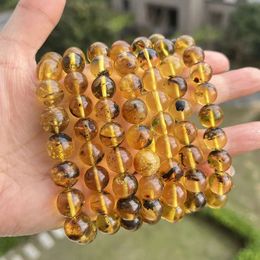 8mm 13mm Green Amber Bracelet Wholesale Diy Original Gift Baltic Stone Plant Round Beads Natural Genuine Jewelry 240522