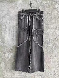 Men's Jeans Washed And Distressed Fringe Pants
