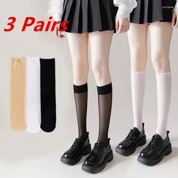 Women Socks 3Pairs Ultra-thin Nylon Stockings Transparent Elasticity Ladies Calf High Quality Long For Girls Stocking