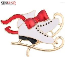 Brooches Lovely Skating Shoes Brooch Pins Men Badge Fashion Jewellery Cute Red Bow Sled Boots For Women Accessories Christmas Gift