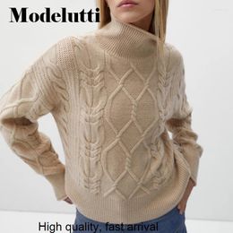 Women's Sweaters Spring 2024 Autumn Fashion Loose Cable Turtleneck Knitted Sweater Women Pullovers Solid Simple Casual Tops Female