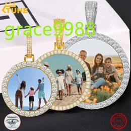 Fine Jewellery Round Memory Medallions Moissanite Custom Photo Pendant Necklace For Men Hip Hop Jewellery 925 Sterling Silver