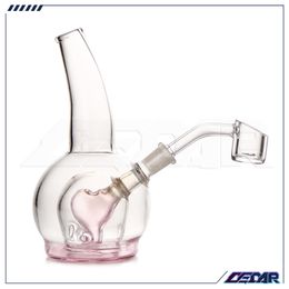 5.5 Inch Pink Love Glass water pipe DAB Rig Oil burner pipe Glass Recycler bong With 14mm Quartz Banger