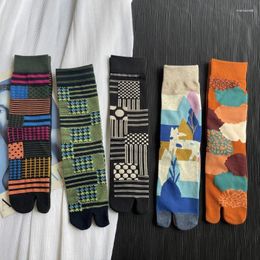 Women Socks Colourful Jacquard Two-Toed Combed Cotton Soft Breathable Split Toe Funny Chic Plants Leopard Striped Tabi Sock