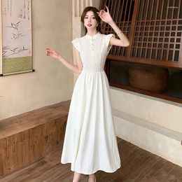 Party Dresses High-quality Luxury Chinese Style Jacquard White Long Dress Women 2024 Summer French Retro Slim Temperament Large Hem