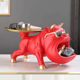Action Toy Figures Home Decor Fabulous Bull Sculpture with Tray Entryway Key Storage Piece Living Room Decorative Gifts Accessories Figurine H240522