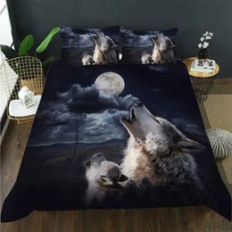 Bedding sets Wolf Printed Set Twin Size for Kids Boys BedroomMisty Bed Duvet Cover Comforter Wild Animals Decor 3 Pieces H240521 THUM